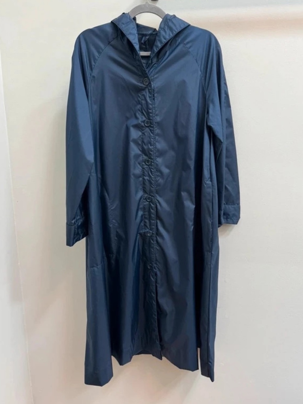 Vintage 80s Ms. Puddles Hooded Rain Trench Coat Waterproof Navy Blue